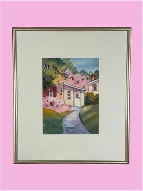 Vintage Eve Rell Original Watercolor Bouquet of Colors 12x14 Framed Cottage Art